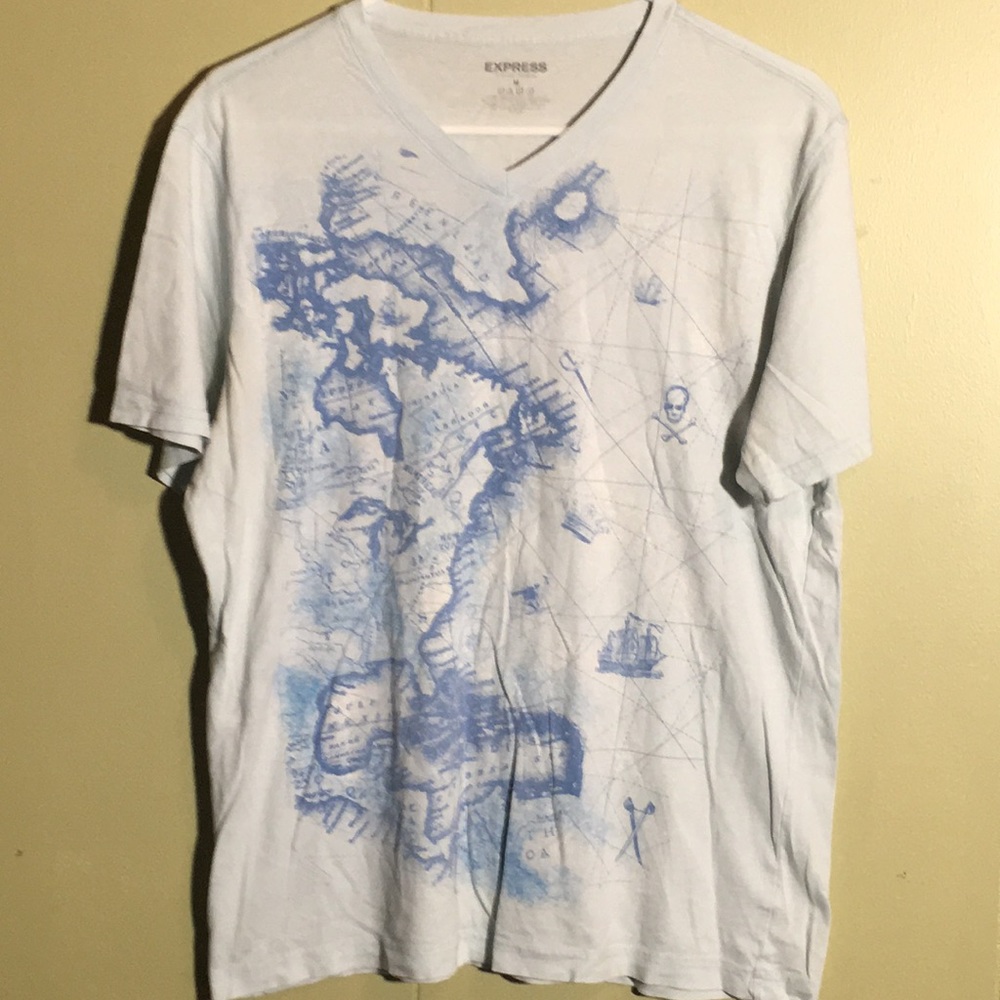 M Express pirate map V-neck shirt men’s light blue